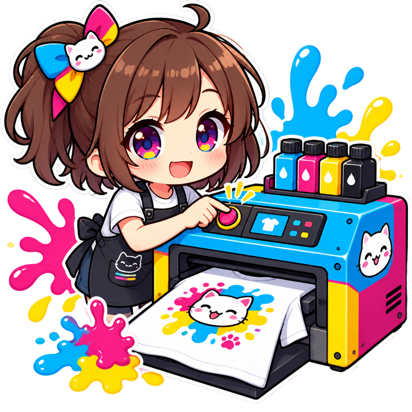 Mascot printing a custom t-shirt