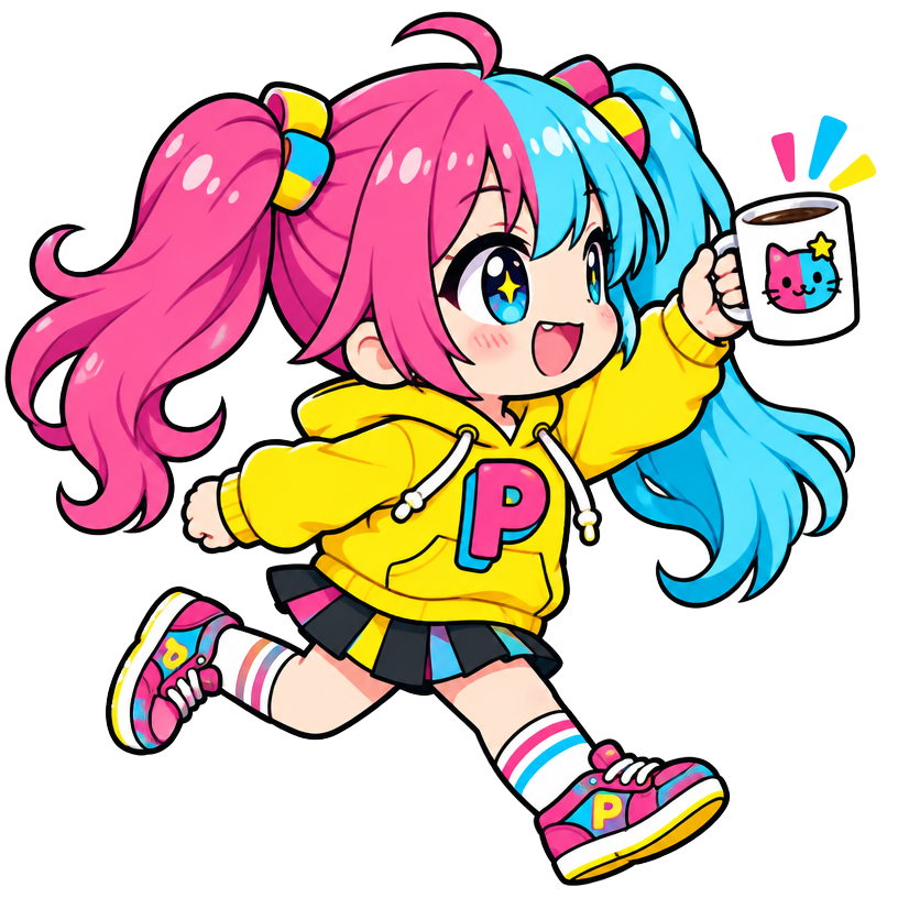 Mascot running with a printed mug